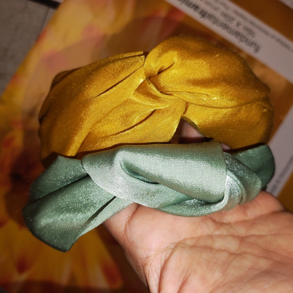Elegant Gold and Green Satin Headbands